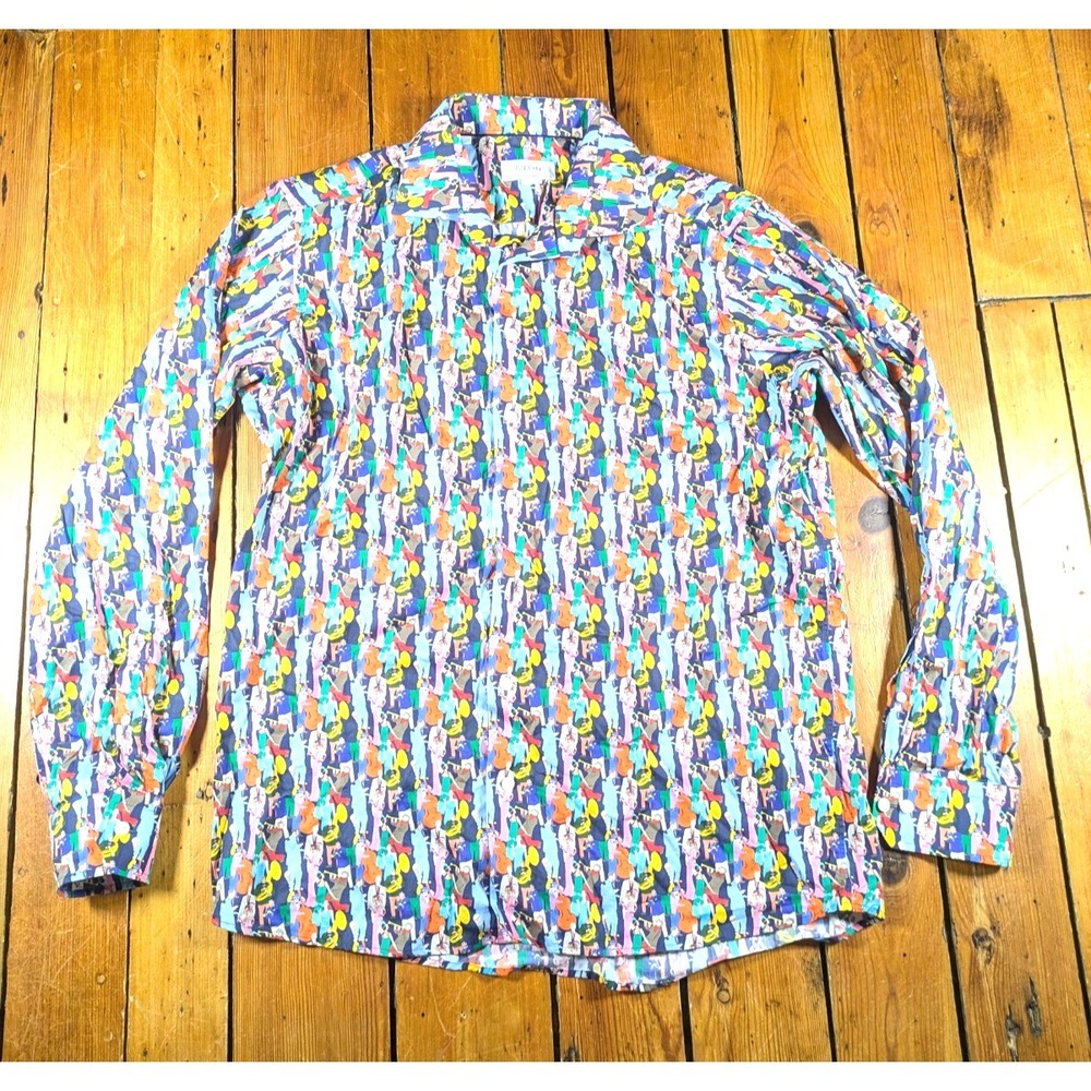 Eton Men's Dress Shirt  XL contemporary Long Sleeve Button Musician Print Flaw